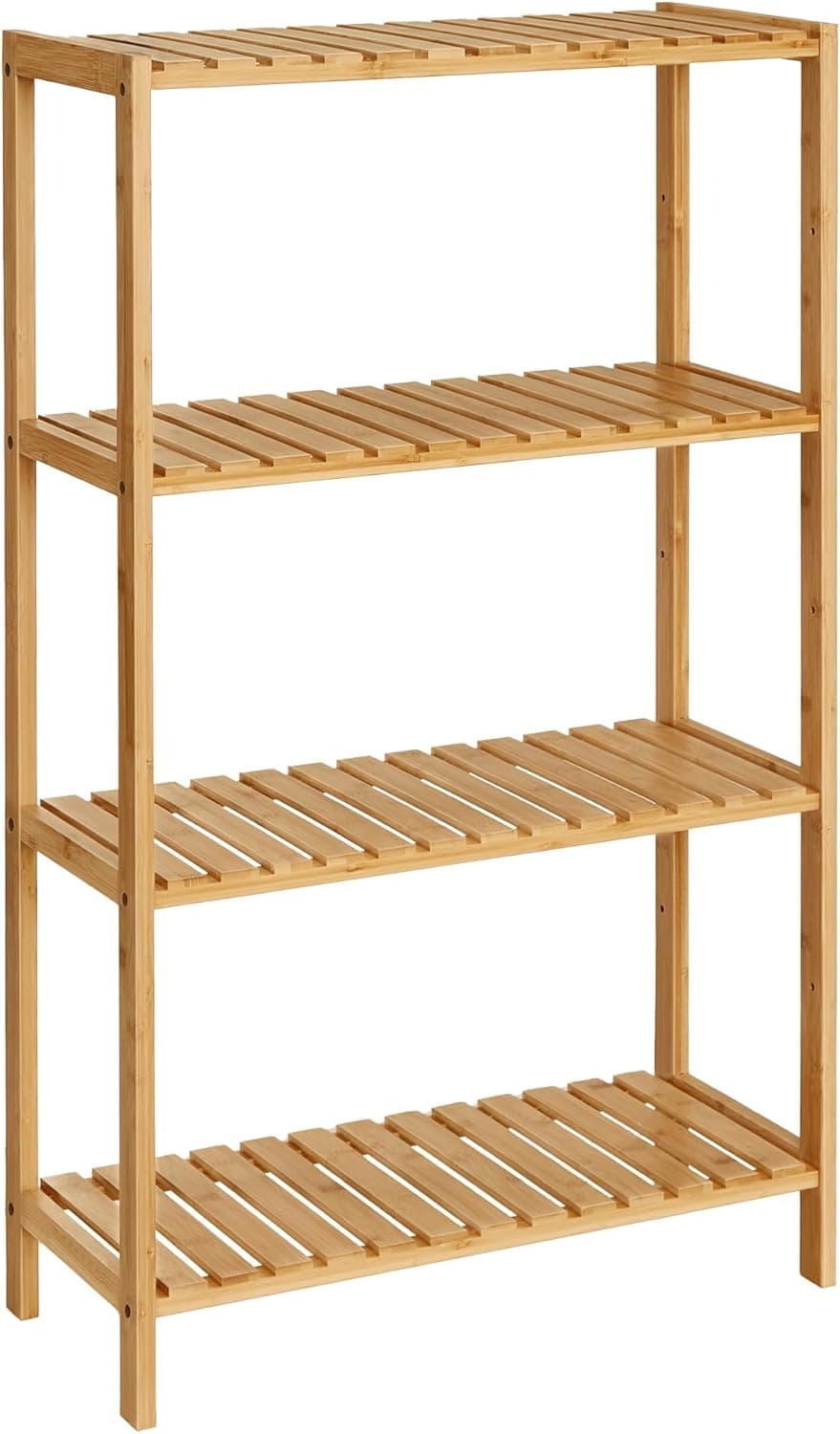 SONGMICS Prateleira de armazenamento de bambu, sapato para plantas de 4 níveis, para entrada, casa de banho, sala de estar, varanda, cozinha, 26 x 60 x 100 cm, bege natural BCB034Y01