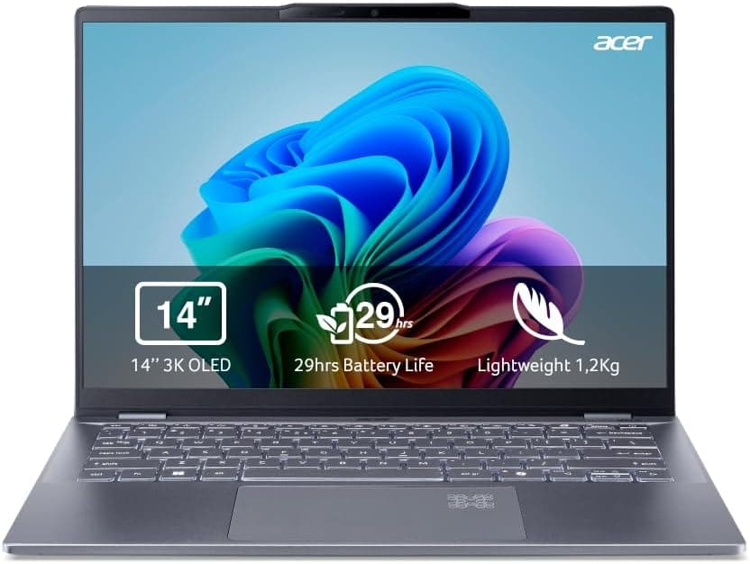Acer Swift 14 AI Copilot PC SF14-51-76Z1, computador portátil Full HD de 14" (Intel Core Ultra 7 258V, 32 GB de RAM, 1 TB SSD, Intel Arc Graphics 140 V GPU, Windows 11 Home) A. Zul, Teclado lado