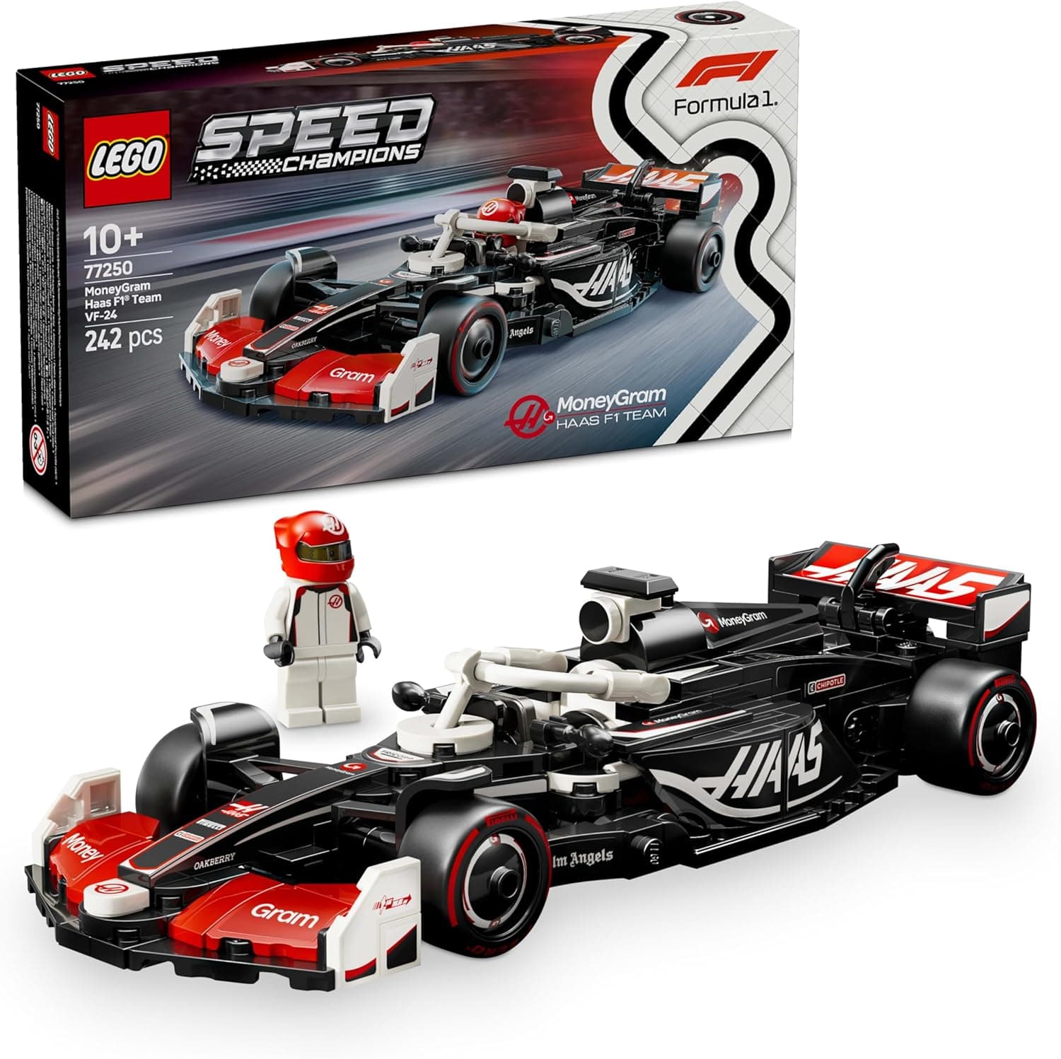 LEGO Speed Champions Carro de corrida MoneyGram Haas F1 Team VF-24 veículo de brinquedo com 1 mini figura de piloto de fórmula 1, presente colecionável para meninos e meninas de 10 anos ou mais 7250