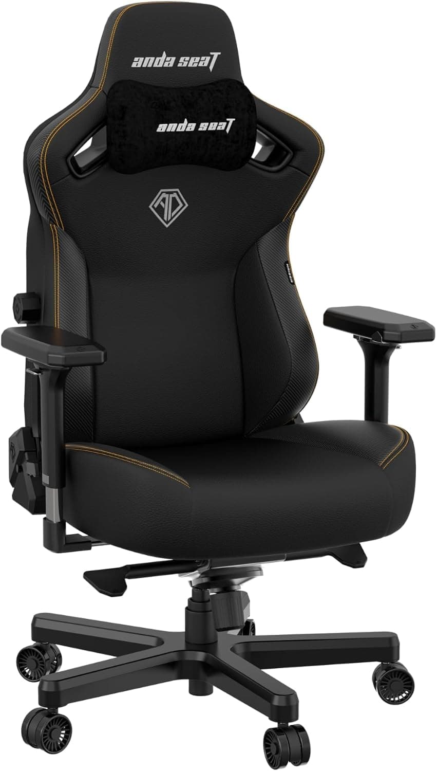 Anda Seat Kaiser 3 Grande cadeira Gaming, conforto cadeira Racing Gamer adulto para trabalho/escritório/estúdio/jogo, cadeiras ergonómicas para computador, Ergonomic Office Desk Chair - preto grande