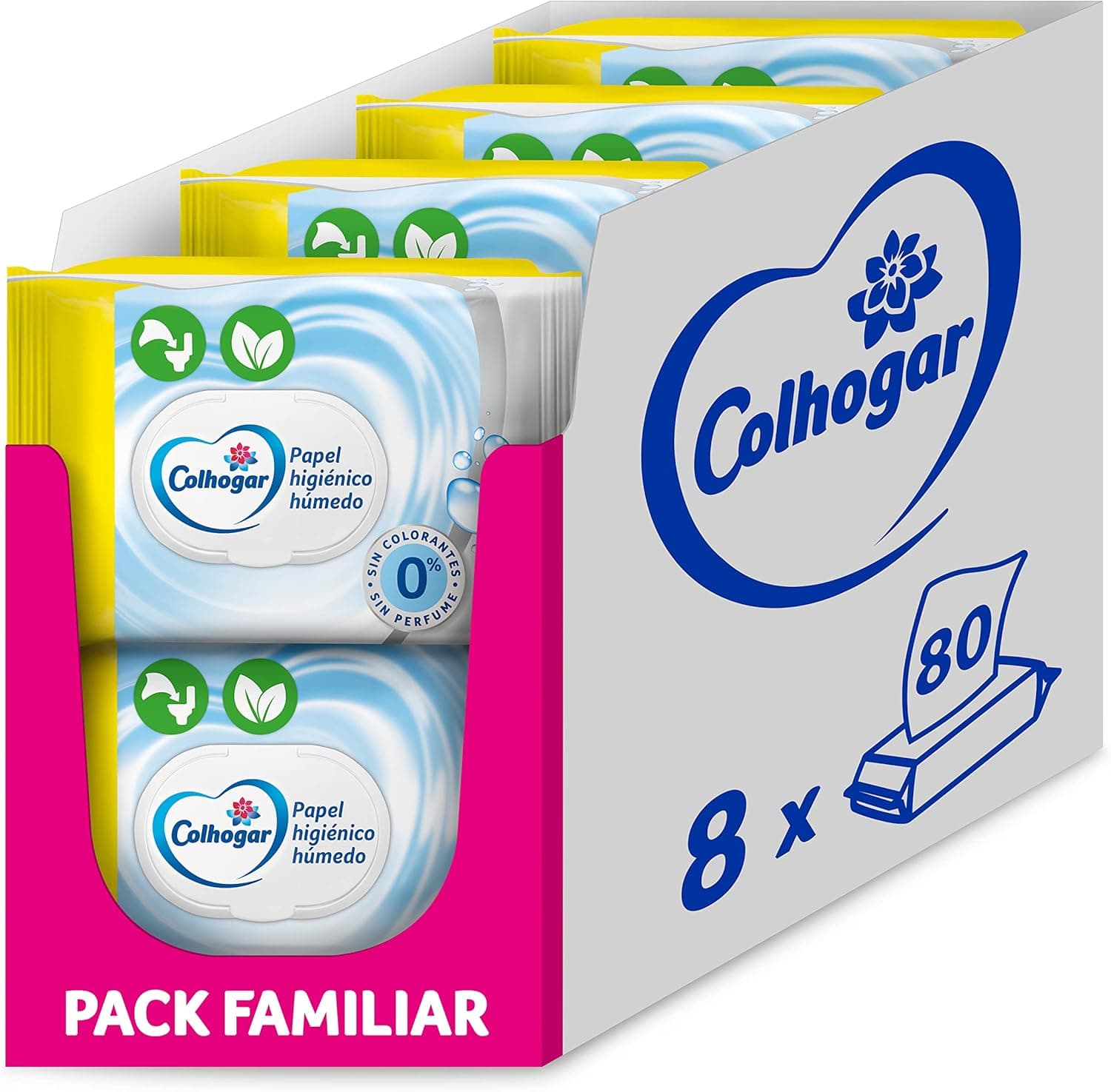 Colhogar Pure Moist x640 Papel higiénico húmido descartável, sem álcool, peles sensíveis, dermatologicamente testado, embalagem com 640 toalhetes húmidos e descartáveis por WC (8 x 80)