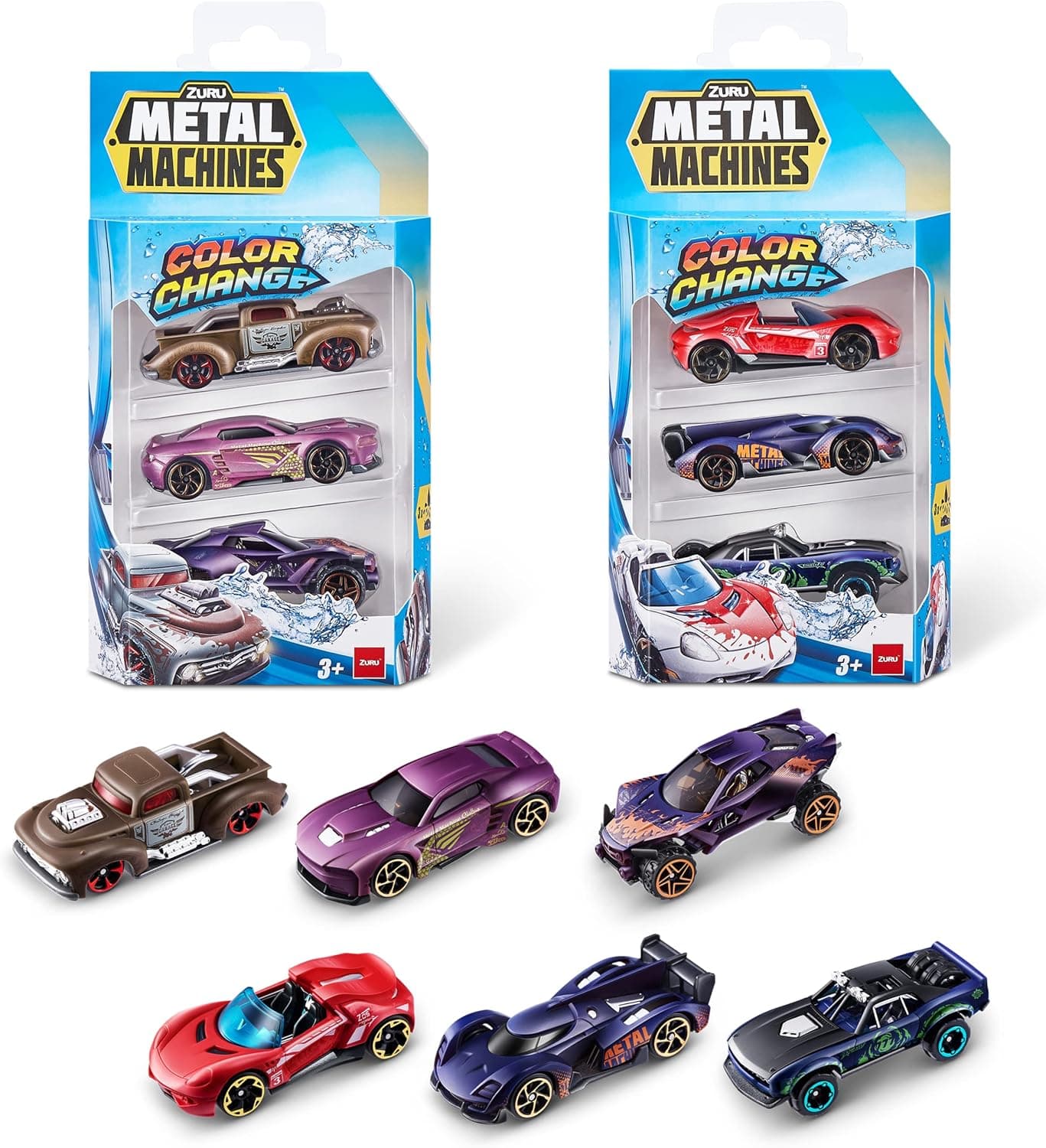Metal Machines Série 4 Carros que Mudam de Cor (Pack de 6), Estilos Variados, Brinquedos de Corrida Colecionáveis, Carros Fundidos a Pressão, 6 Unidades (ZURU 67116)