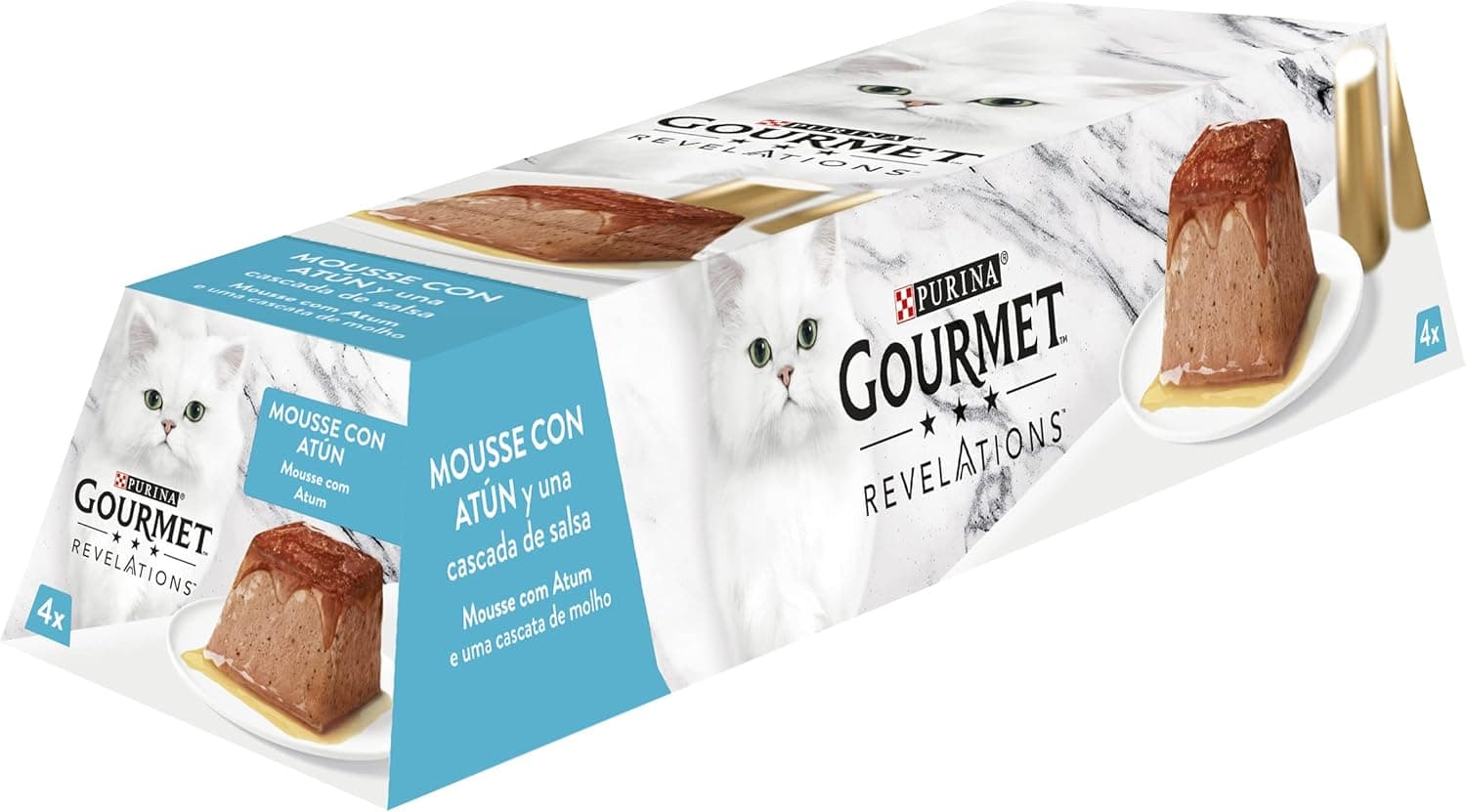 GOURMET Revelations, comida húmida para gato adulto, mousse com molho com atum, 6 pacotes de 4 pirâmides de 57 g (24 pirâmides)