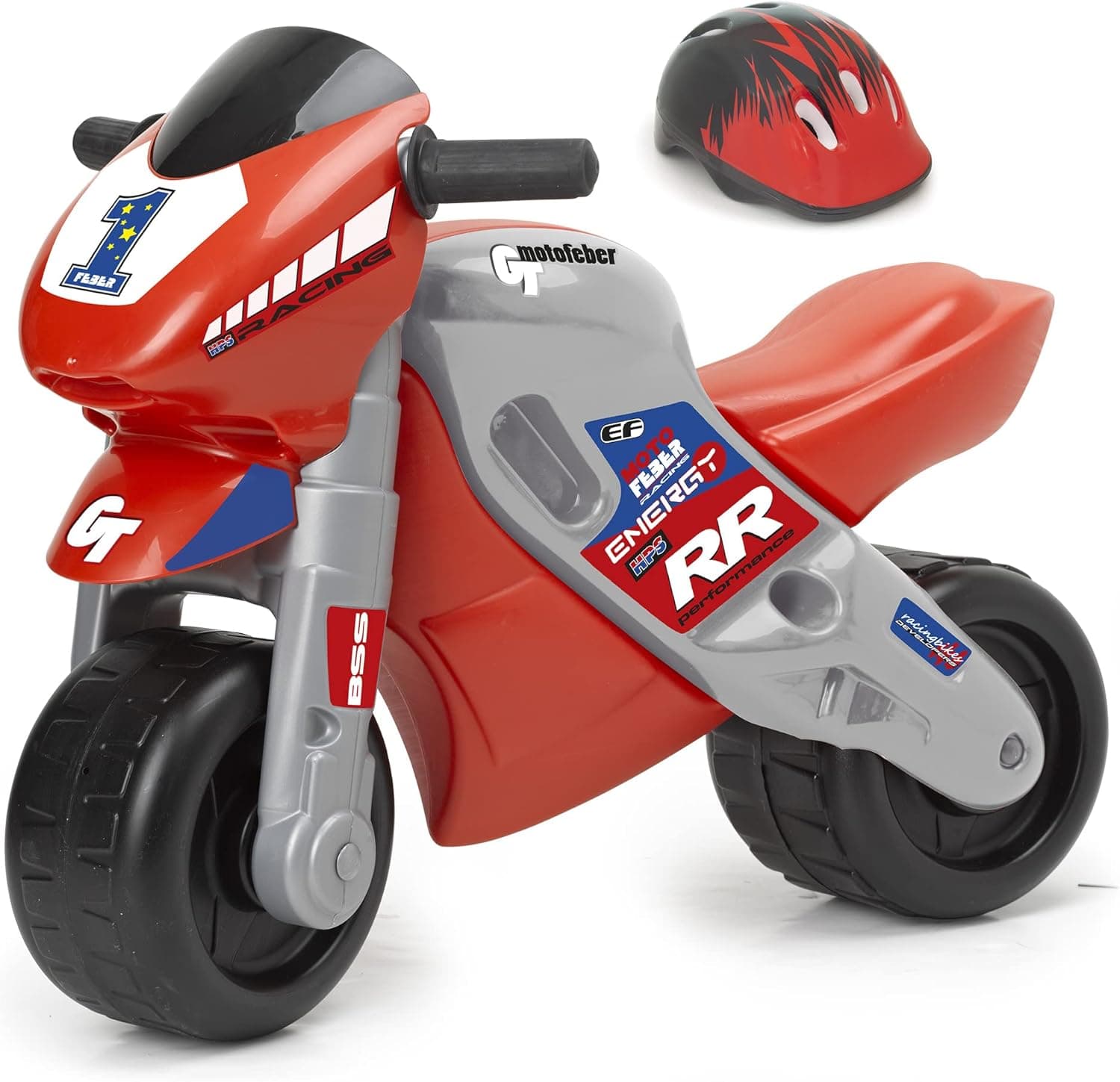 FEBER - Motofeber 2 Racing Red, corredor de cor rosa com capacete e rodas largas para estabilidade e proteção, uso dentro ou fora de casa, para menino ou menina de 3 a 5 anos, famosa (800008171)