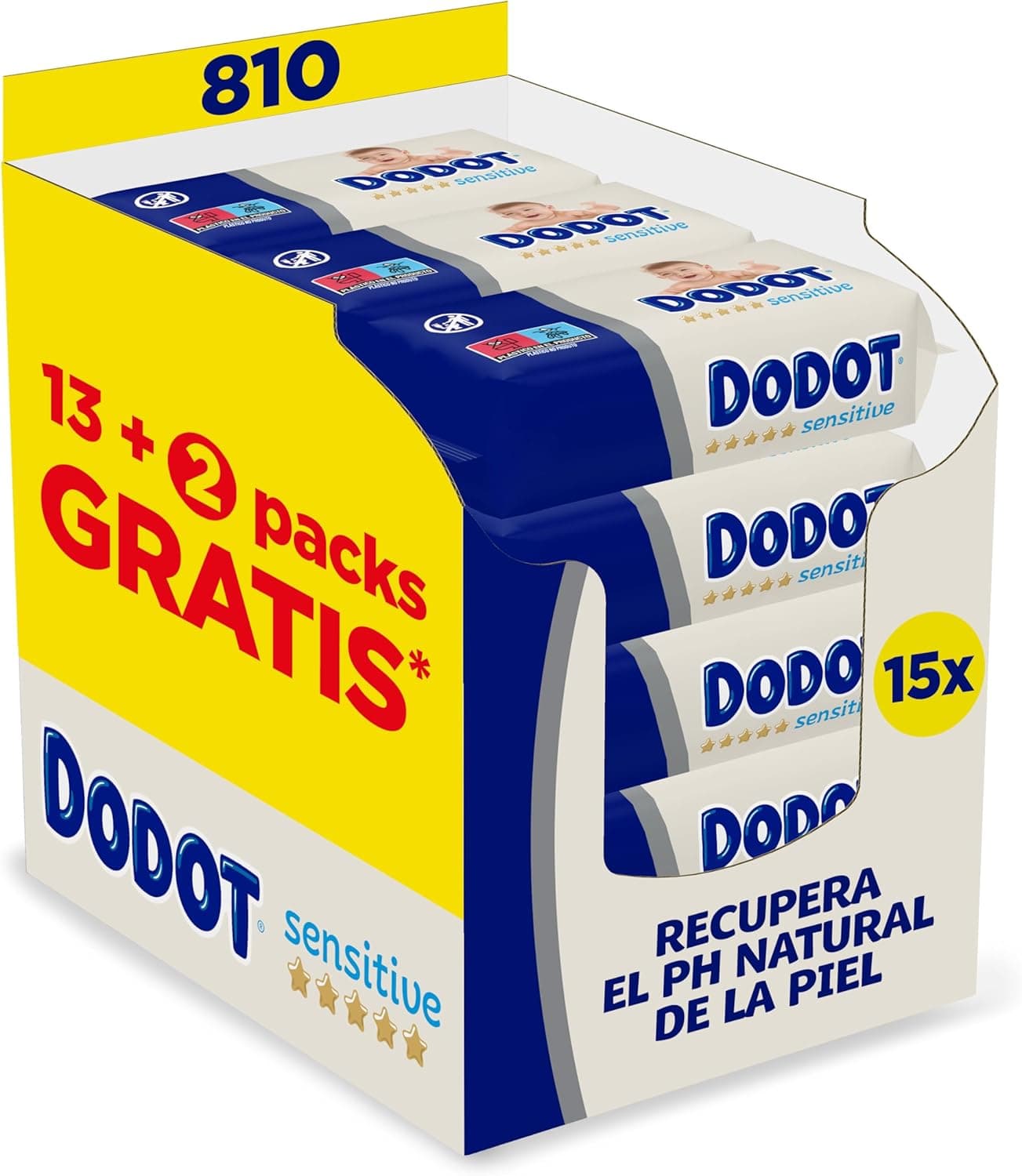 Dodot Sensitive Toalhitas para bebé 15 pacotes de 54 unidades, 810 Toalhitas
