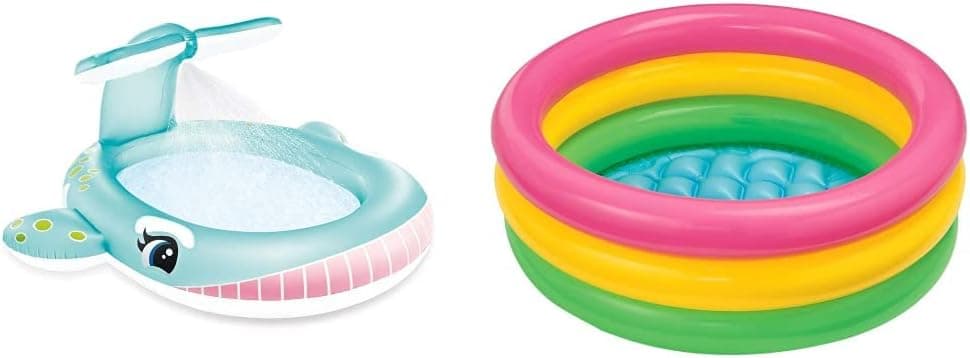 Intex Whale Spray Pool, multicolorido e piscina 3 aros bebé Sunset 86 x 25 cm - 68 L