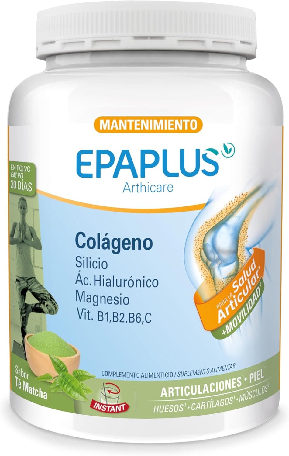 EPAPLUS Arthicare Colágeno em pó | sabor chá Matcha | para a saúde articular | ácido hialurónico magnésio magnésio vitaminas B1, B2, B6 & C 30 dias | 334,38 g