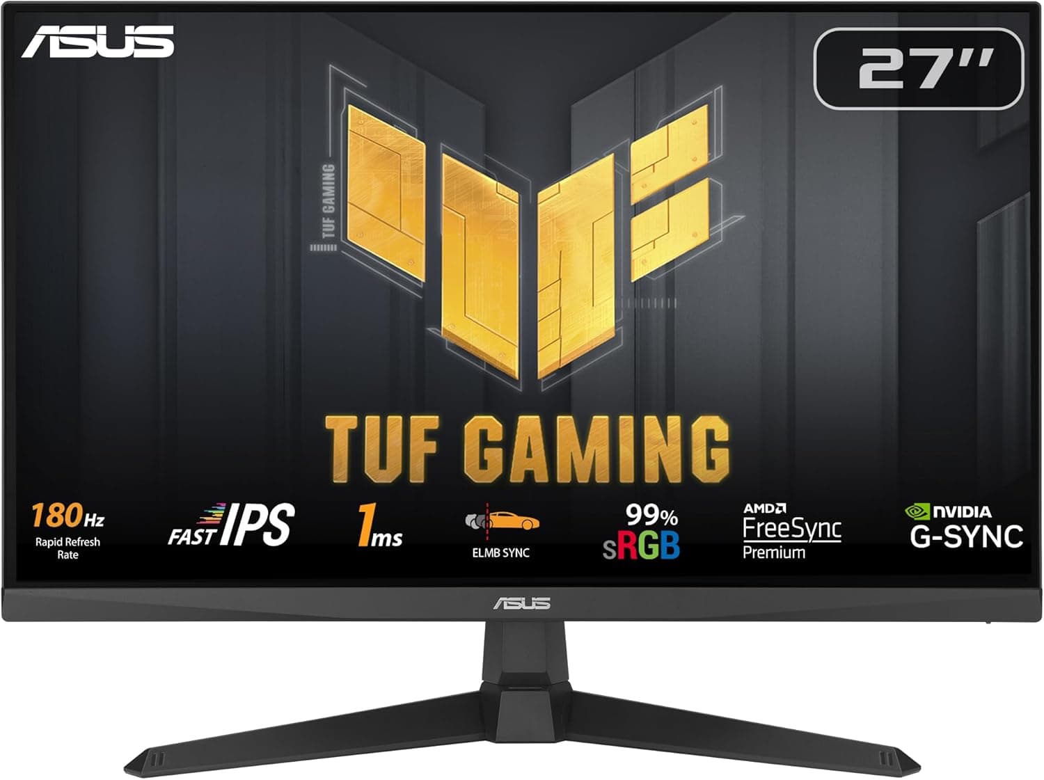 ASUS Monitor TUF Gaming VG279Q3A de 27" (Full HD (1920x1080), 180Hz, Fast IPS, ELMB Sync, 1ms (GTG), FreeSync Premium, compatível com G-Sync, Overdrive variável, 99% sRGB)
