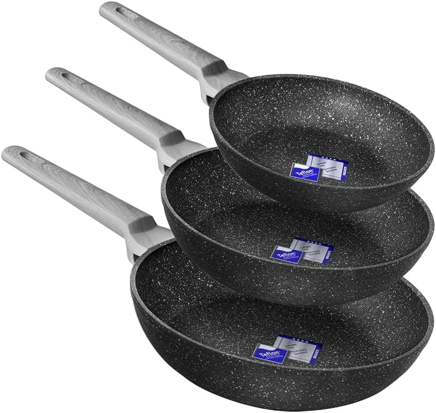 Cecotec Conjunto de frigideiras Polka Exclusive 18-22-26 Bucket Set Wood&Rock. Diâmetro 18-22 - 26 cm, pega fria de Baquelite, alumínio forjado, anti-aderente Teflon