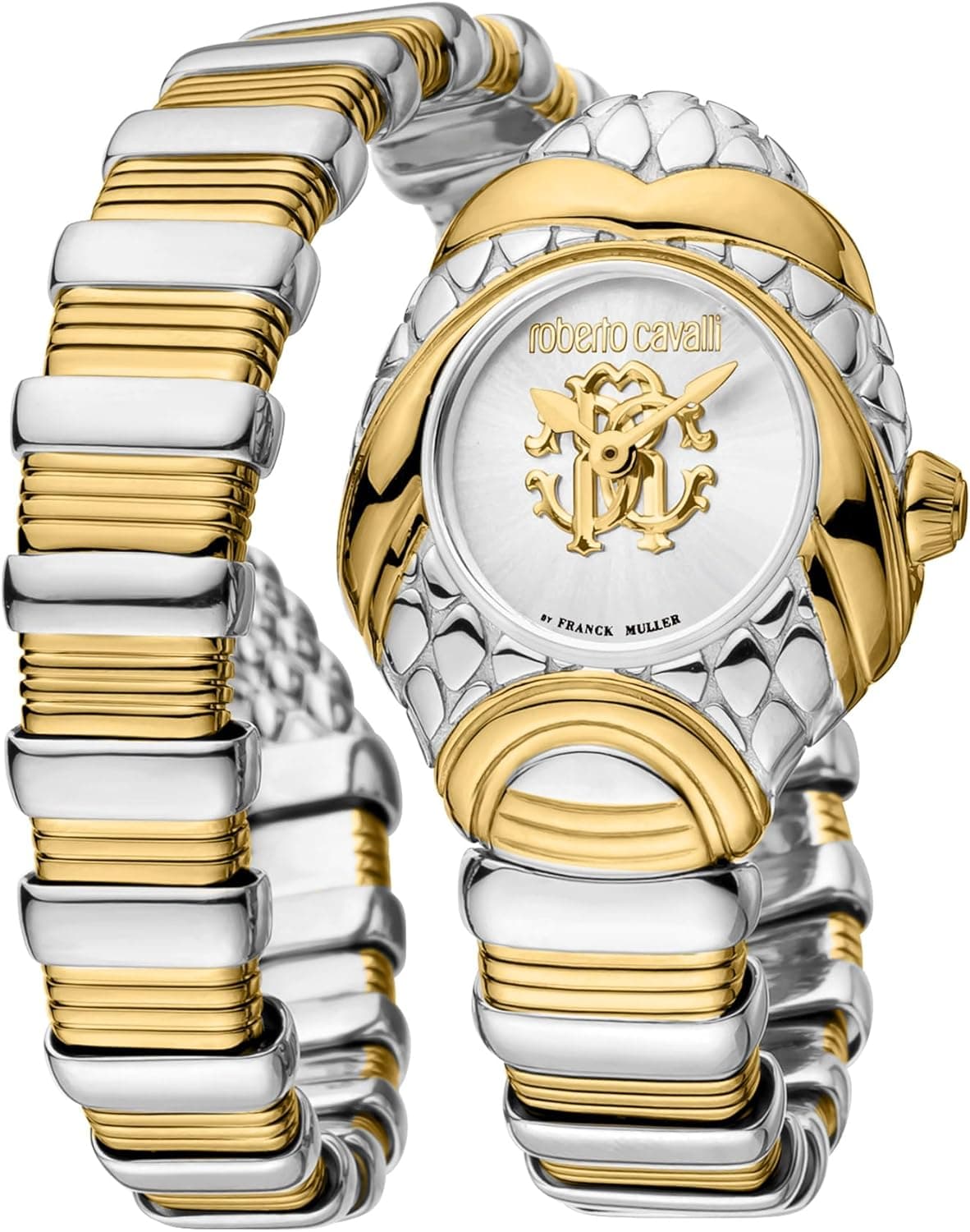 Roberto Cavalli by Franck Muller Relógio analógico para mulheres de quartzo com correia em aço inoxidável RV1L162M0051, Cinzento prateado
