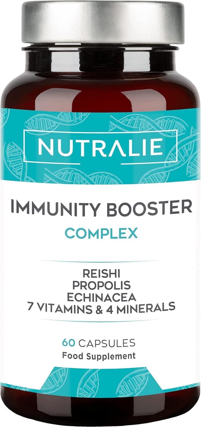 Defensas imunitárias fortes, Vit C e Equinácea + Própole Reishi zinco selénio ferro, vitaminas sistema imunitário puro, IMMUNITY BoOSTER 60 cápsulas Nutralie