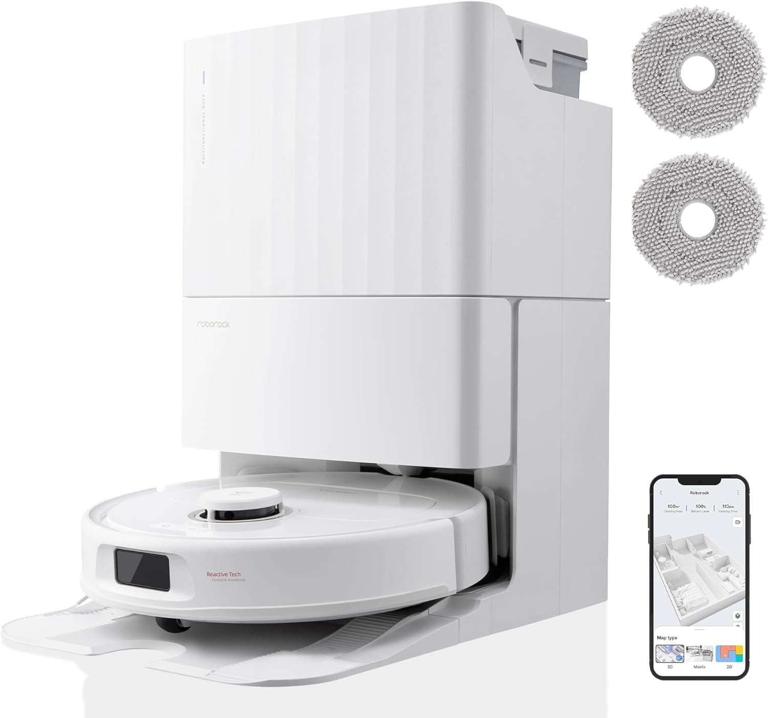 roborock Qrevo Pro Set Robot Aspirador de pó, base multifuncional 2.0, FlexiArm Design™, aspirador e friga o chão HyperForce® 7000 Pa, água quente a 60 °C, Reactive Al e 2 panos de limpeza, branco