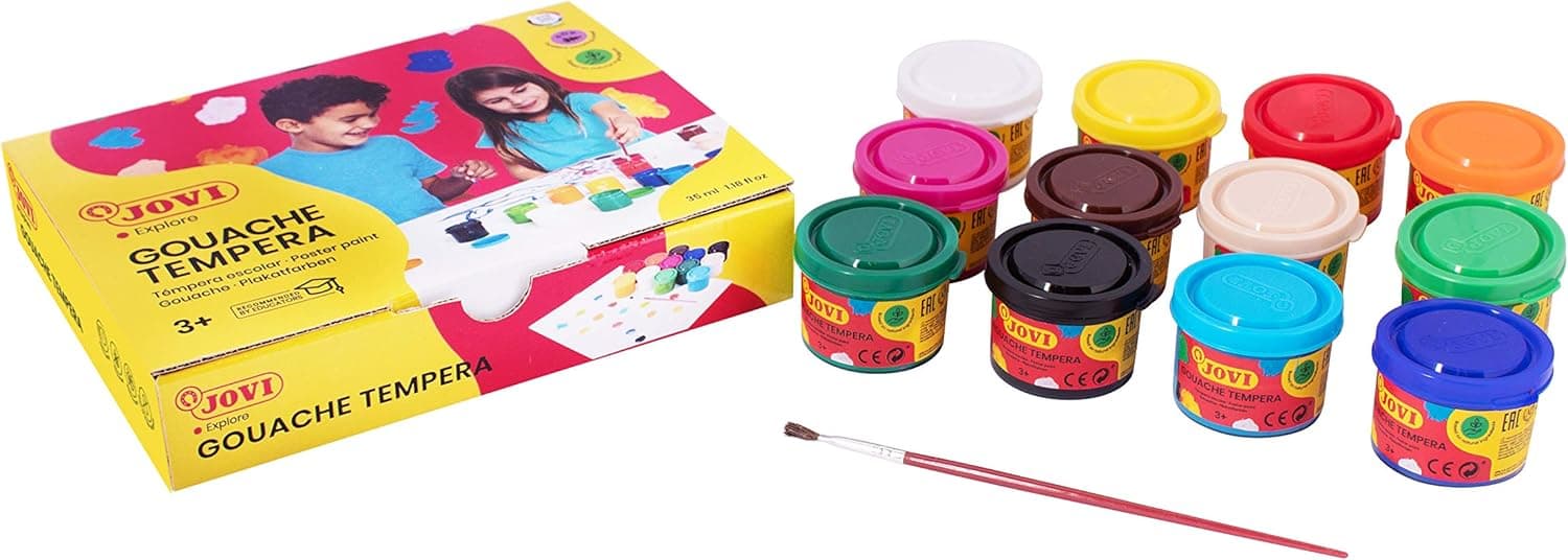 Jovi 152818 Conjunto para pintar, 12 frascos de tinta escolar de 35 ml, gel liquefeito em cores vivas