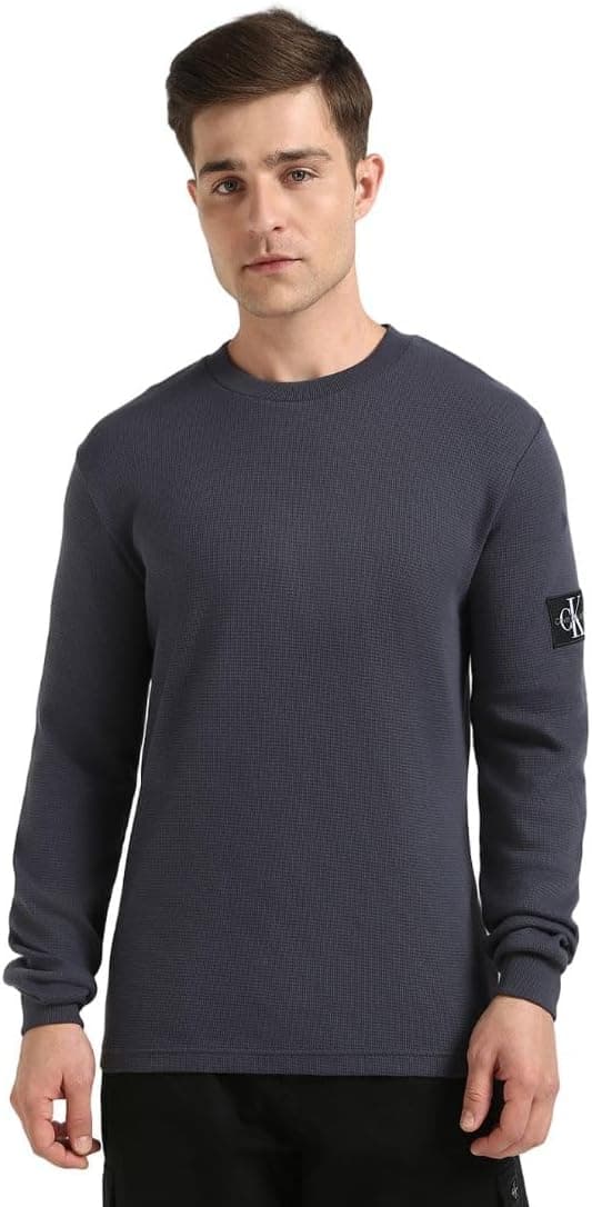 Camiseta de Manga Longa Calvin Klein para Homens com Distintivo e Algodão Waffle