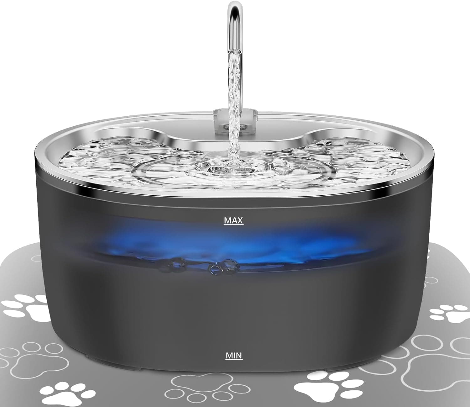 Tyonto Fonte de água para gatos em aço inoxidável com LED, 3,2 l/108,2 oz dispensador de água ultra silencioso (fonte para gatos, preto)