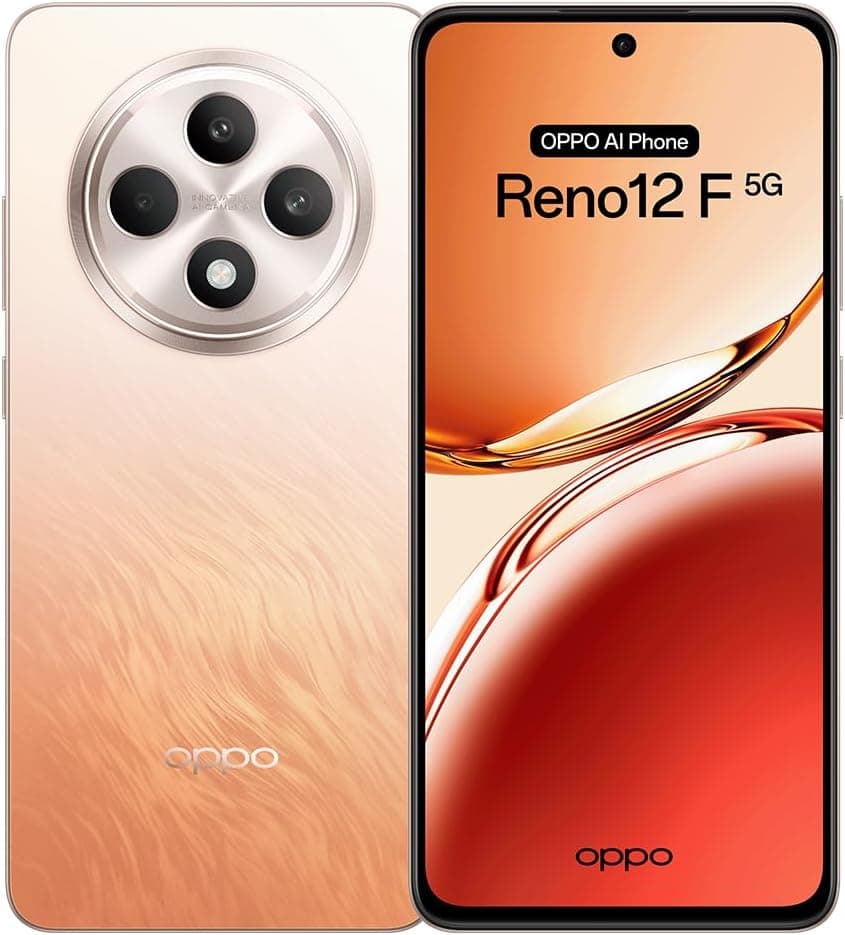 OPPO Reno12F 5G Smartphone livre com IA, 16 GB (8 GB + 8 GB) 256 GB, ecrã 2,5D AMOLED 6,7", câmara 50 8 + 32 MP, Android, IP64, bateria 5000 mAh, carregamento rápido 45 W - Amber O. Grande