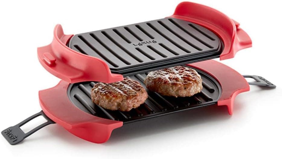Lékué Microwave Grill | Grelhador para micro-ondas em vermelho e preto, para 1 a 2 pessoas, 25 x 15 cm