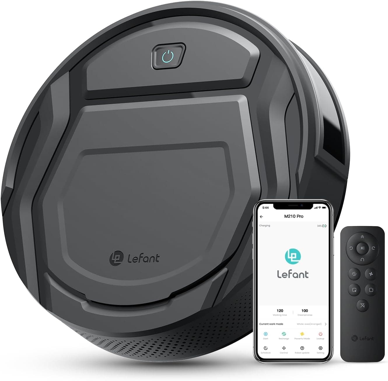 LEFANT Robot aspirador M210P - 2200 Pa forte sucção, controlo remoto, para pêlos de animais de estimação, estação de carregamento, compatível com Alexa e aplicativo, ideal para pisos duros e tapetes