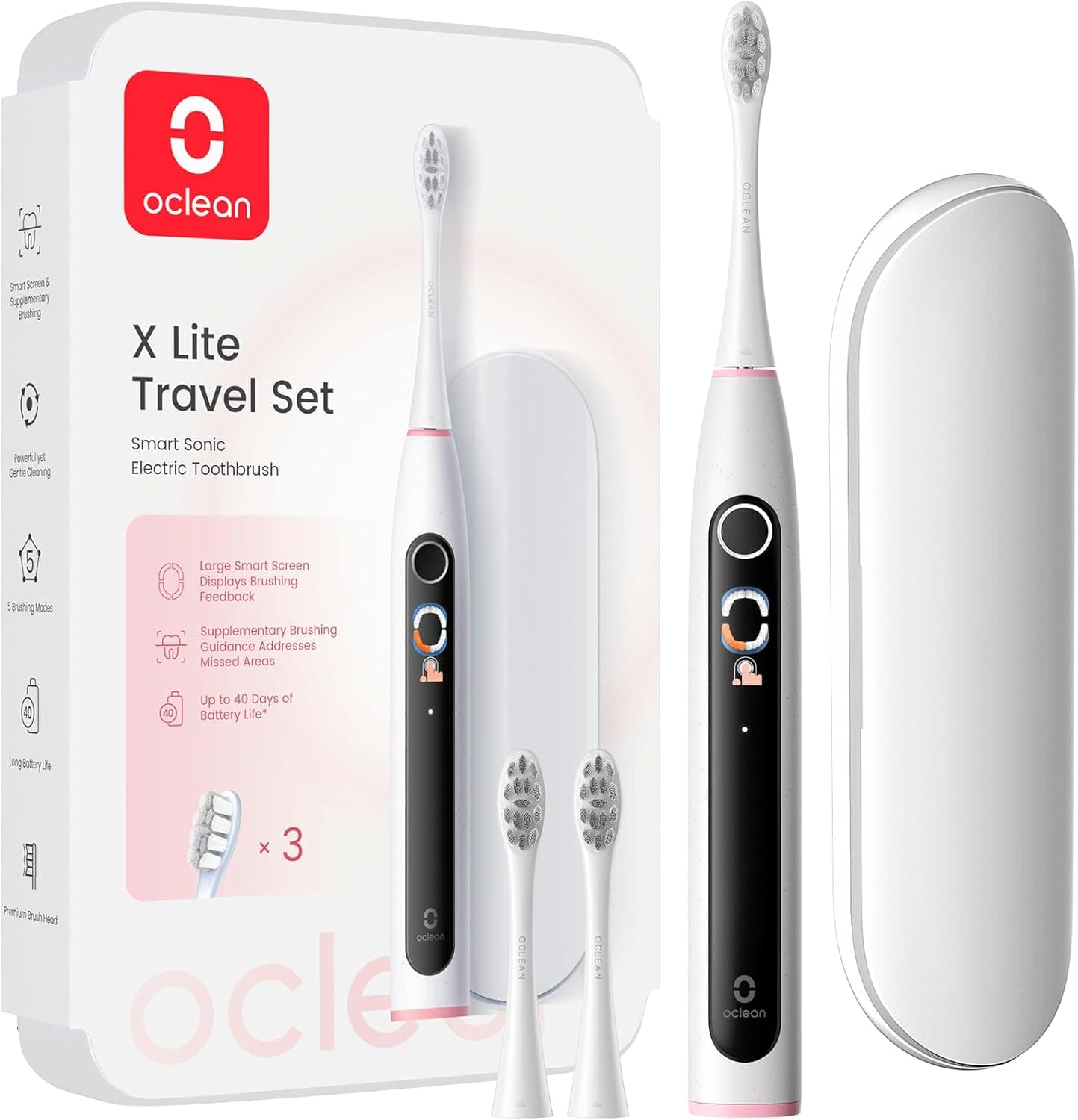 Oclean X Lite Escova de dentes elétrica, escova elétrica inteligente, 5 modos, 72000 movimentos por minuto, escovagem suplementar, duração de 40 dias, lembrete de bateria fraca, IPX7, cinzento