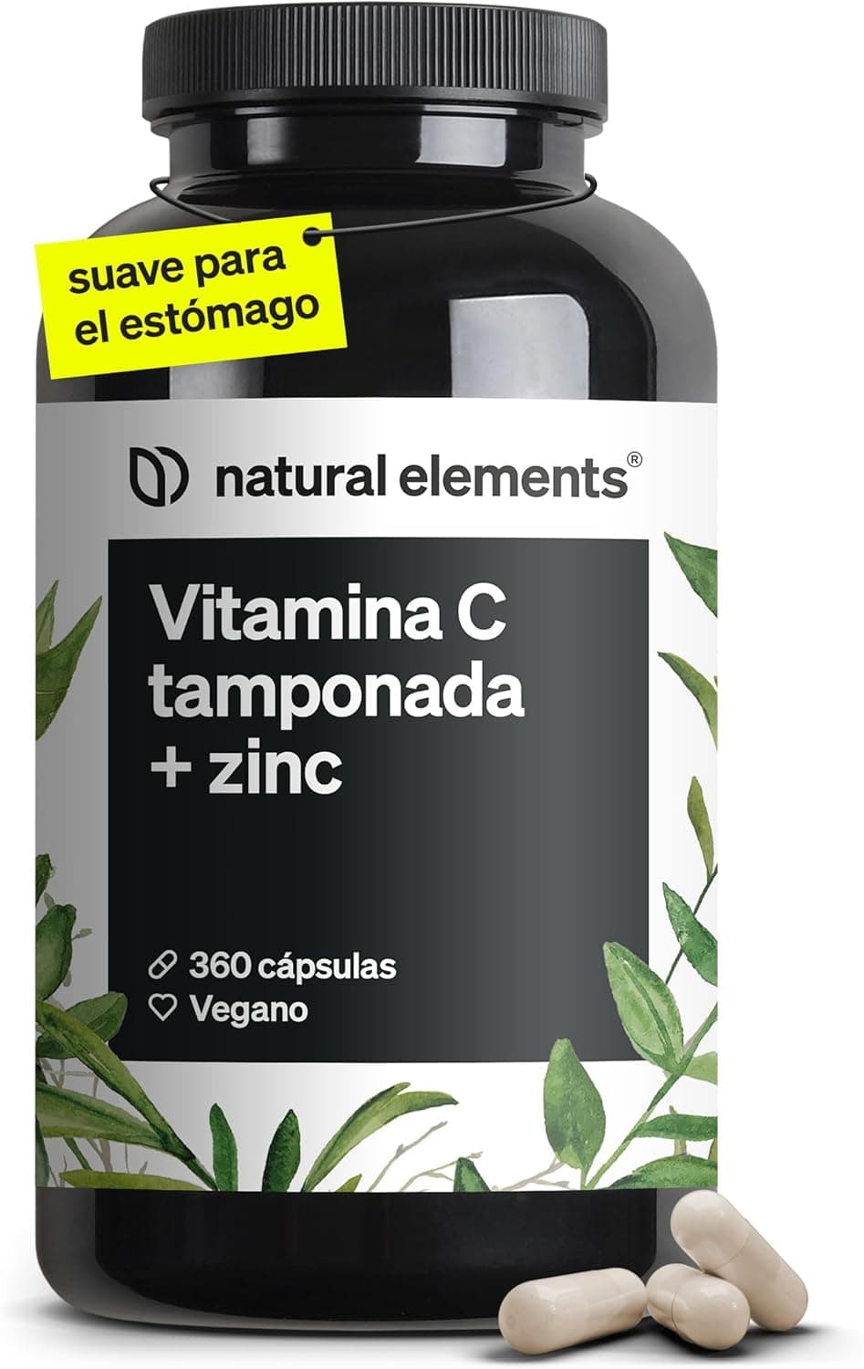 Vitamina C - 360 cápsulas - Alta dose de 1000 mg + 15 mg de zinco, produto vegetal fermentado e tamponado (pH neutro, sem ácido, suave para o estômago), testado em laboratório, vegano