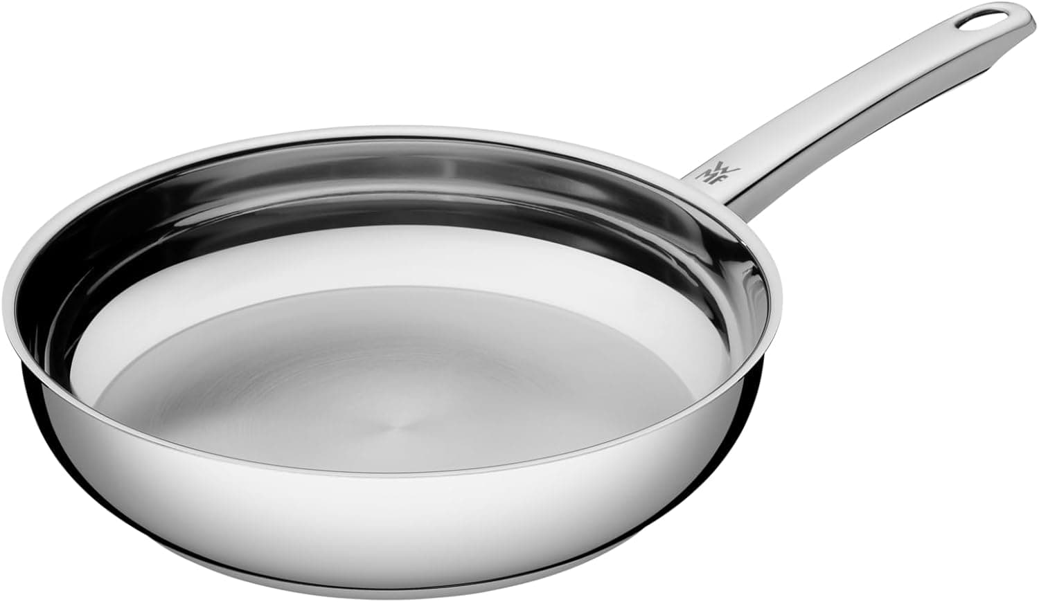 WMF Favorit Frigideira profissional 28 cm sem revestimento, frigideira de aço inoxidável adequada indução, aço inoxidável Cromargan, adequada para forno