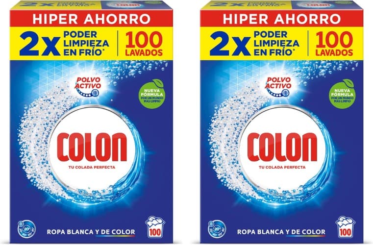 Colon Pó ativo - detergente para máquina de lavar roupa, adequado para roupa branca e colorida, formato em pó - 200 doses, 5 kg x 2