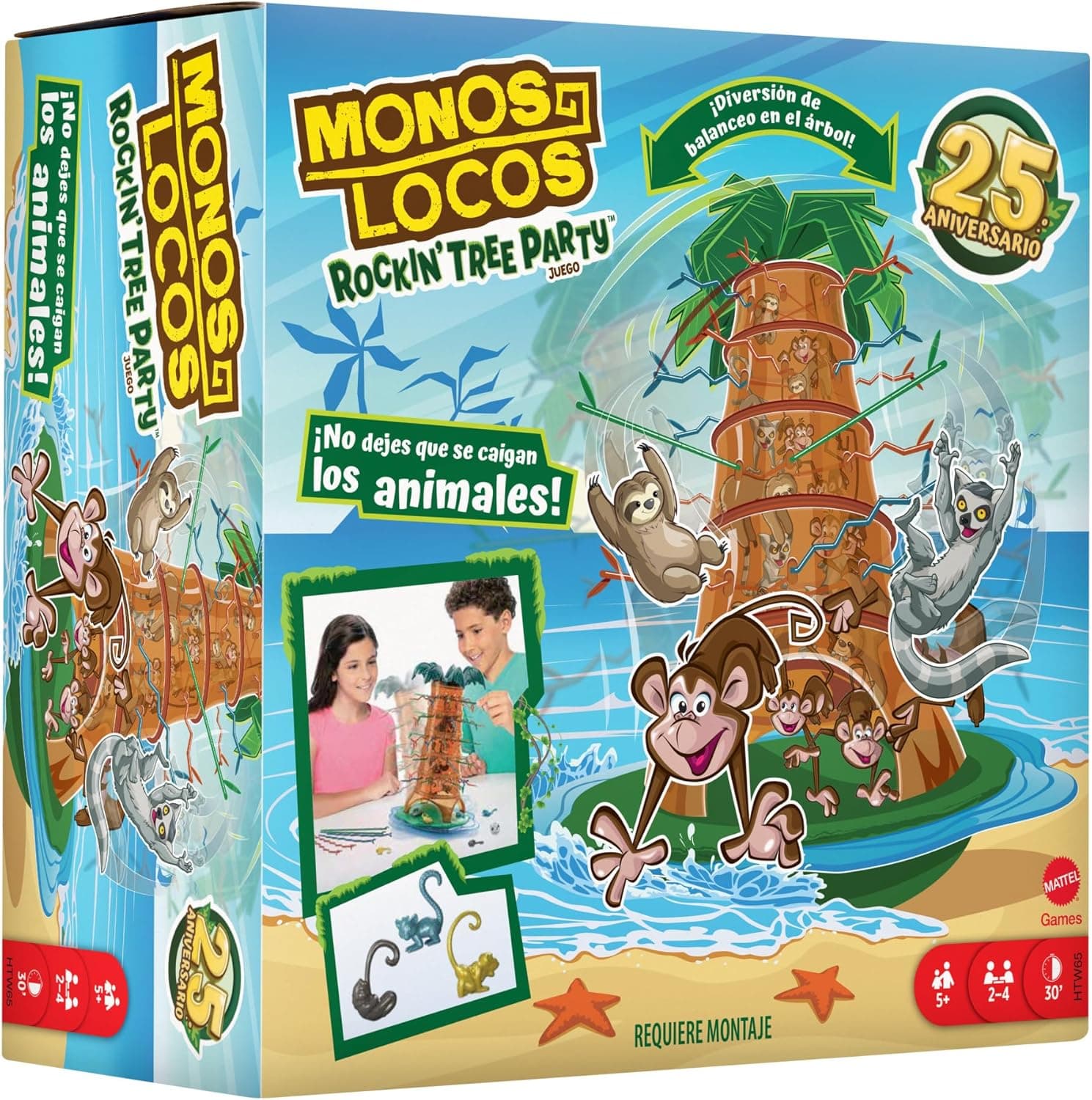 Mattel Games Jogo de tabuleiro macacos loucos Rockin' Tree Party, árvore com macacos, lémures e preguiçosos, brinquedo + 5 anos (HTW65)