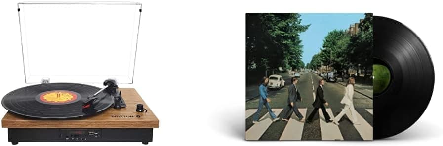 PRIXTON Studio - Gira-discos de vinil vintage reprodutor de vinil e reprodutor de música via Bluetooth USB cartão SD e rádio, 2 altifalantes incorporados & Abbey Road - 50 aniversário [vinil]