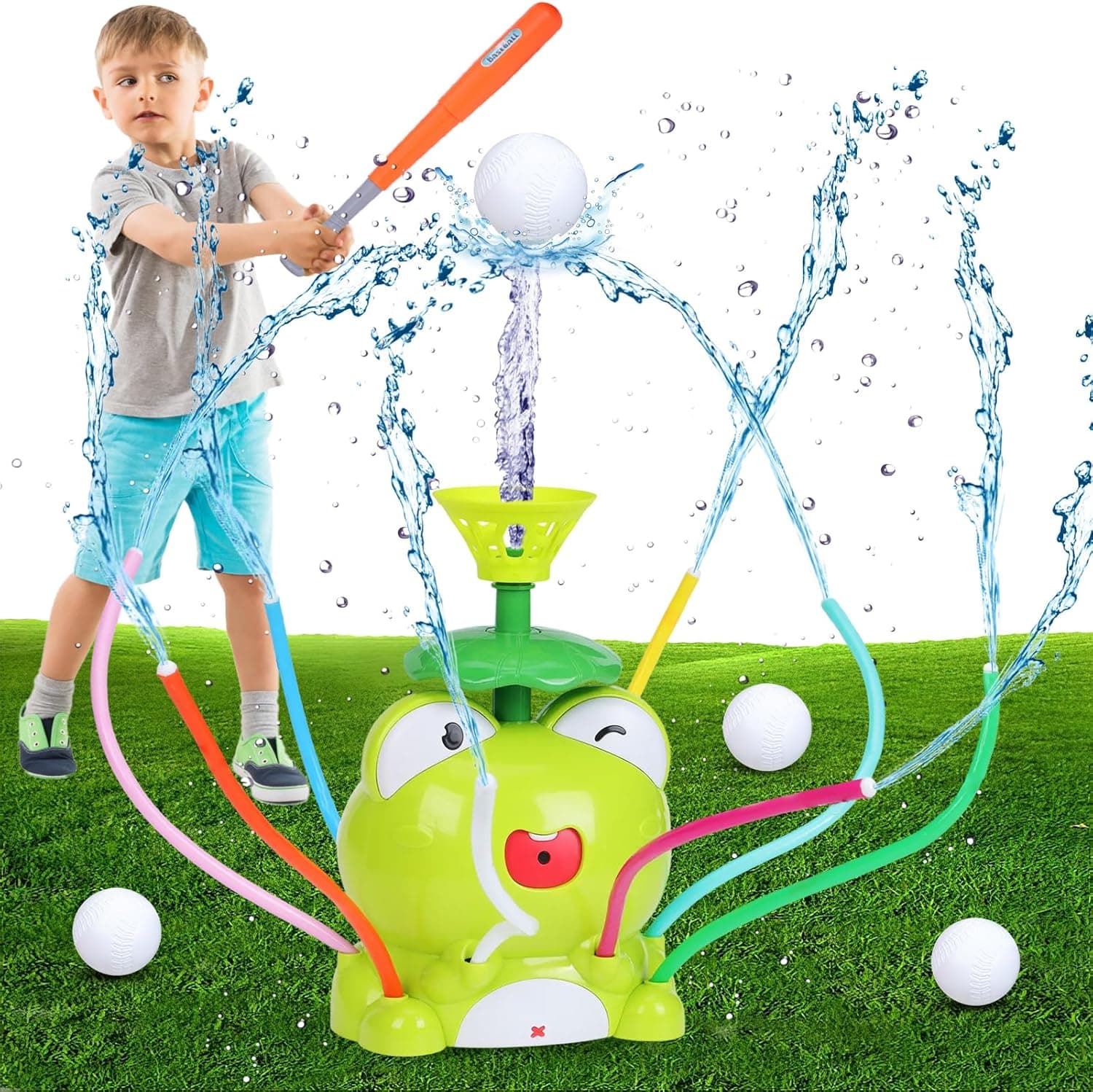 Gkstly 2 em 1 Sprinkler Frog | Brinquedo de água para crianças com aspersor e jogo de basebol para jardim e piscina