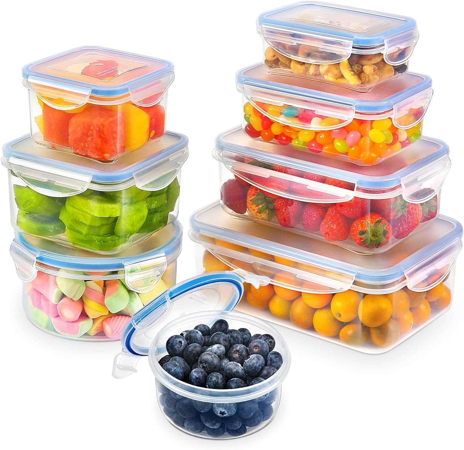 YASHE Embalagens para alimentos, 16 peças (8 embalagens, 8 tampas), recipientes de plástico para alimentos com tampas herméticas, à prova de fugas, adequados para micro-ondas e máquina de lavar louça