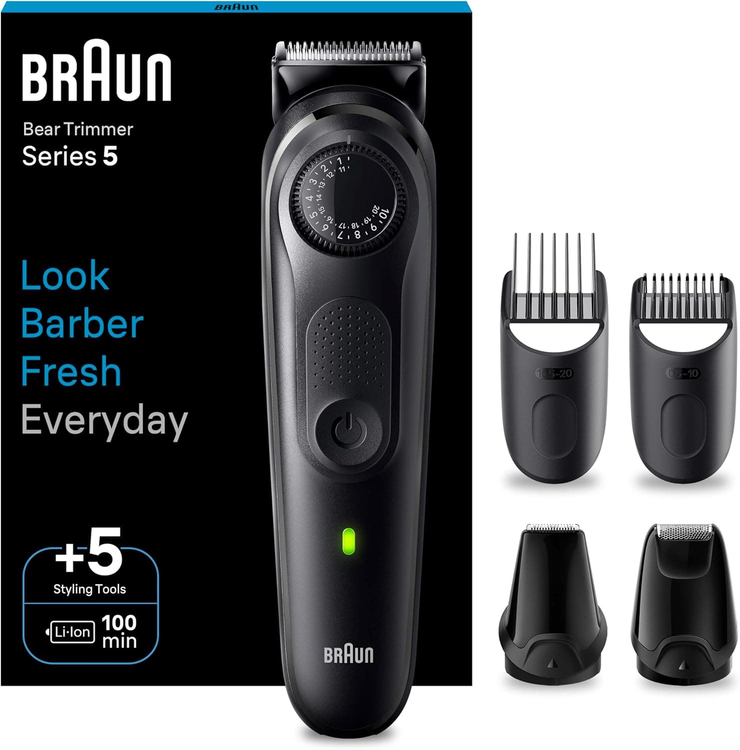 Braun Aparador de barba série 5, máquina de cortar cabelo, máquina de barbear, corta-pelos homem com 100 Min Autonomia, BT5430, preto