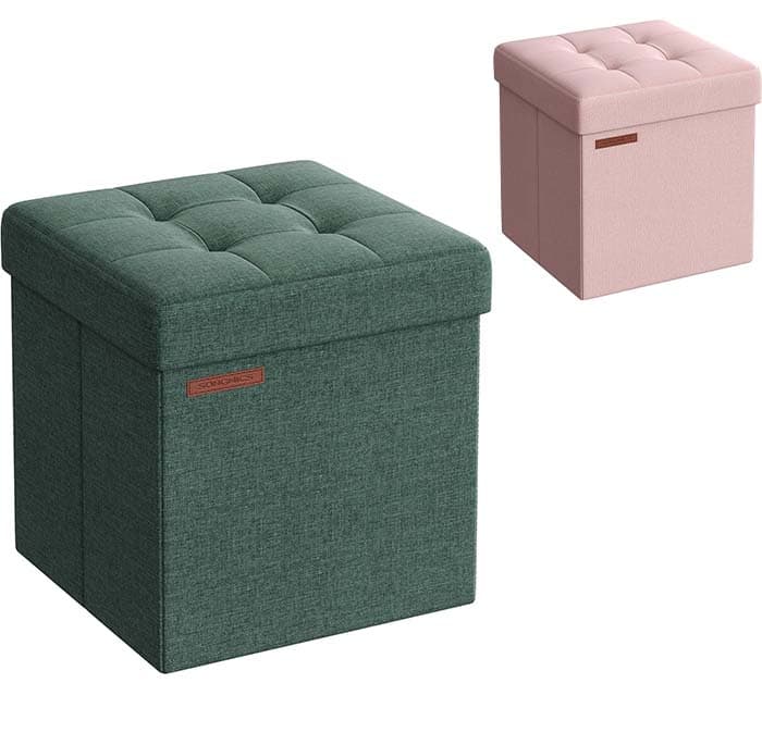 SONGMICS Puff de armazenamento 38 cm, baú de arrumação, banco de apoio para os pés, verde retro LSF27C01