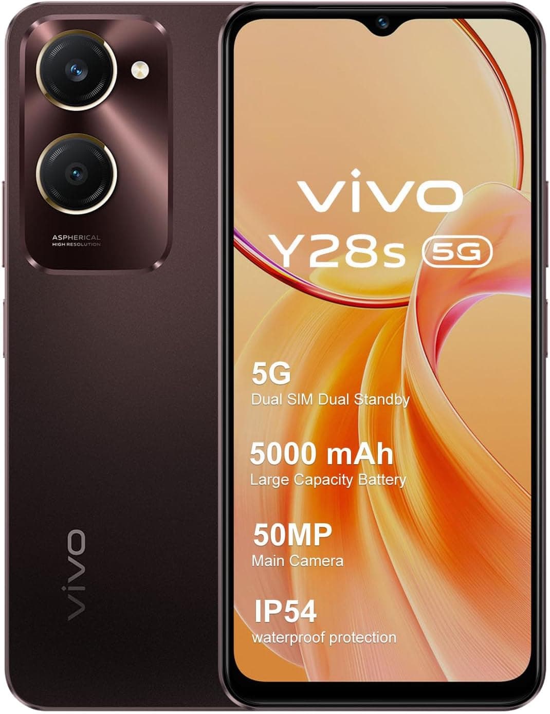 VIVO Y28s Smartphone 5G, 4 GB RAM+128 GB ROM, câmara principal de 50 MP, 5000 mAh bateria, 6,56" 90Hz TFTLCD, IP54 Resistência ao pó e água, design curvo 2,5D, duplo Sim, Android 14