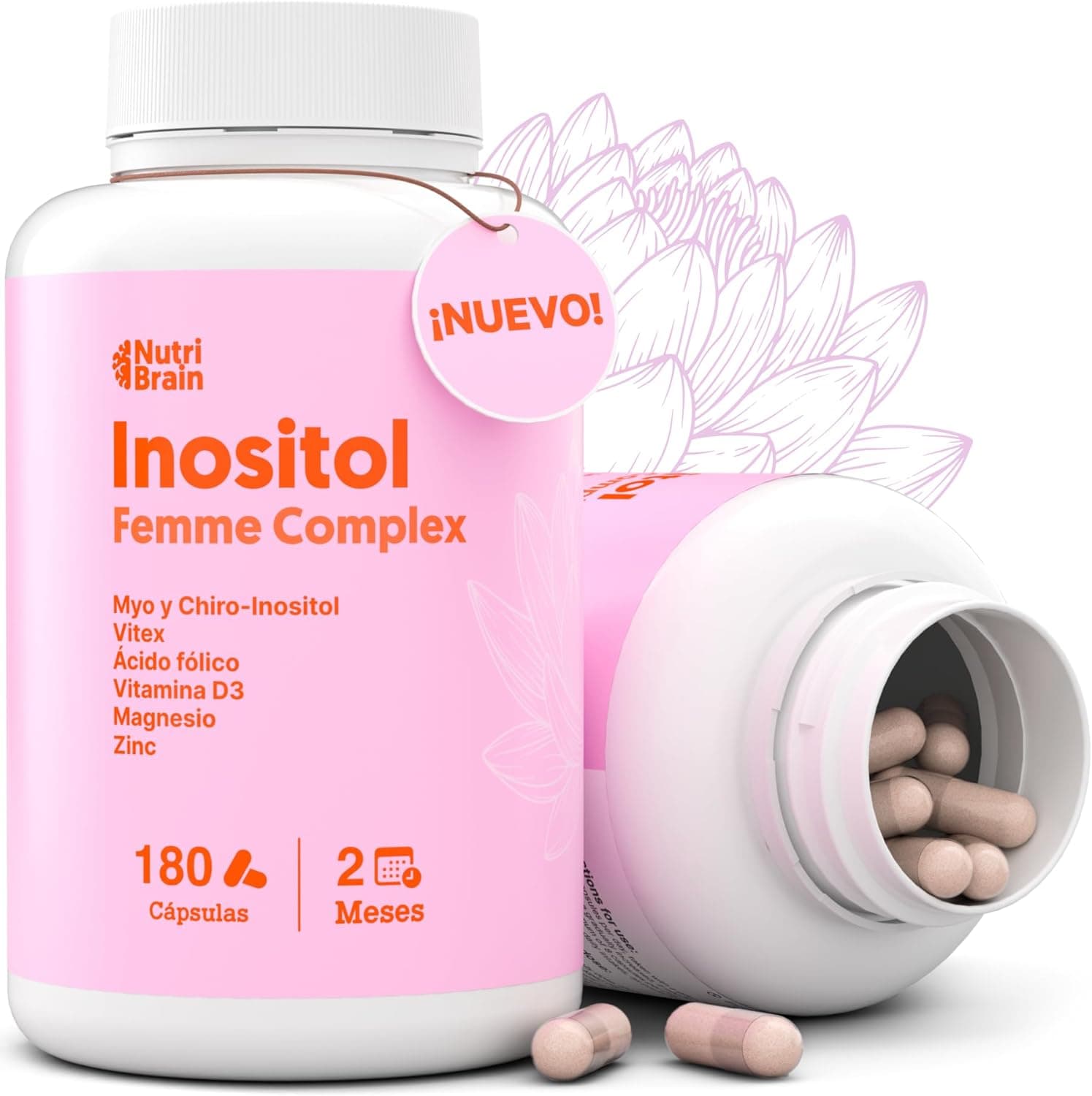 Myo & D-Chiro INOSITOL Complexo saúde feminina com VITEX (salgueiro), ácido fólico, B9), vitamina D3, magnésio e zinco, apoio bem-estar ORUNFALco, equilíbrio integral feminino, 180 Ud