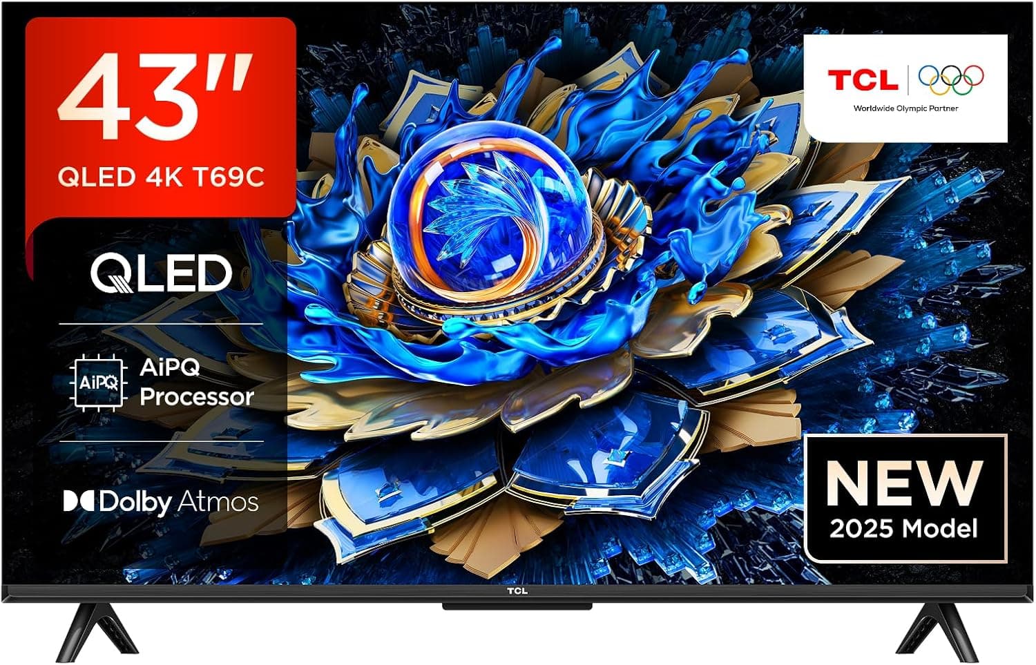 TCL 43T69C QLED 43", TV Direct LED, HDR 4K, Smart TV com Google TV (Dolby Vision e Atmos, Game Master, Motion Clarity, compatível com o Google Assistant e Alexa)