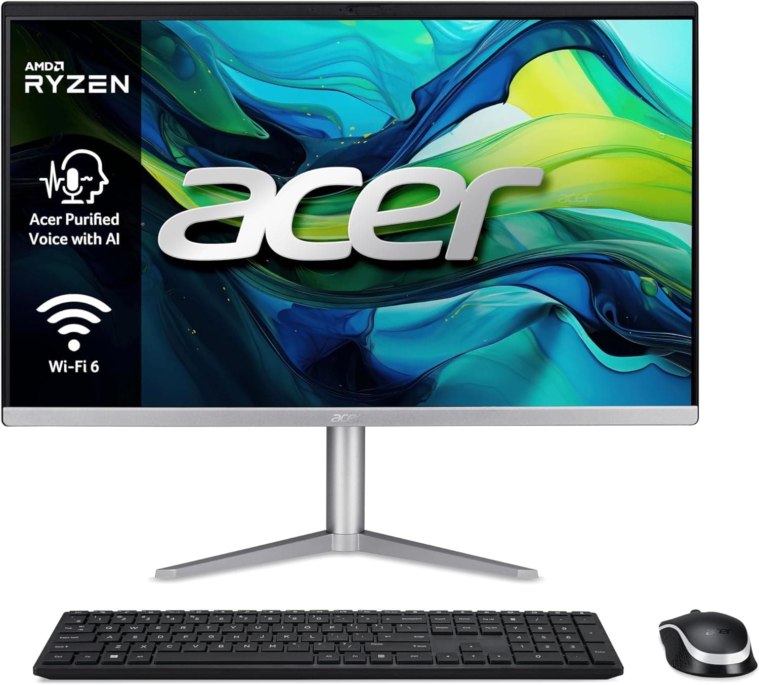 Acer Aspire C24-1300 All in One Monitor FullHD de 23,8" (AMD Ryzen 5 7520U, 16 GB RAM, 512 GB SSD, AMD Radeon Graphics, Windows 11 Home) computador teclado e rato sem fios