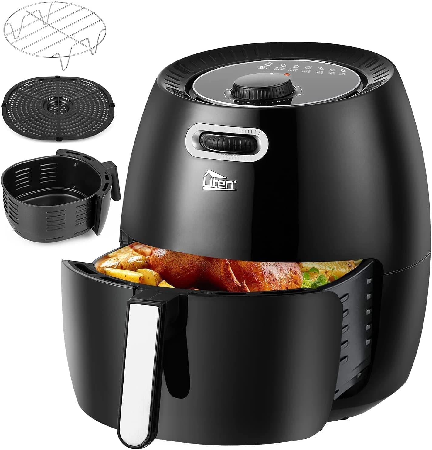 Uten Airfryer 6.5L, Fritadeira de ar com sistema de circulação de ar rápida, 80-200 ℃ 1800W 