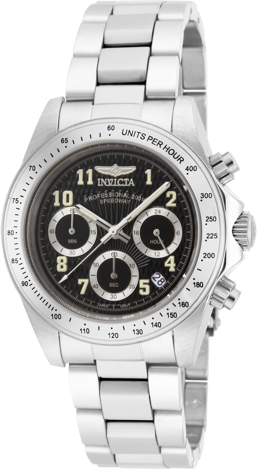 Invicta 17025 Speedway | Relógio analógico masculino em aço inoxidável com mostrador preto e resistência à água até 20 bares