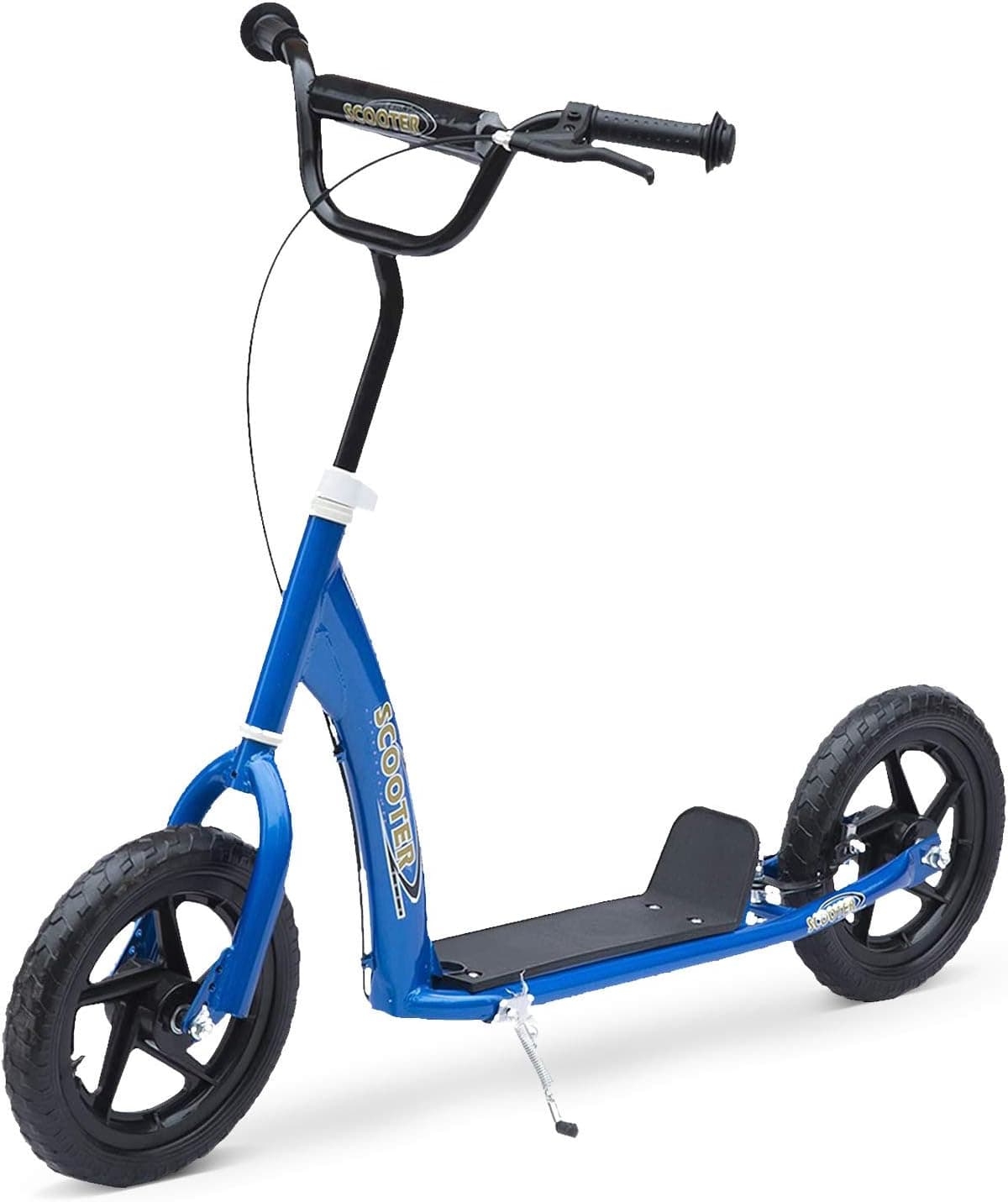 HOMCOM Scooter Scooter 2 rodas 12 polegadas skate para crianças e adultos guiador ajustável com travão e cavalete carga 100 kg 120 x 52 x 80 - 88 cm aço