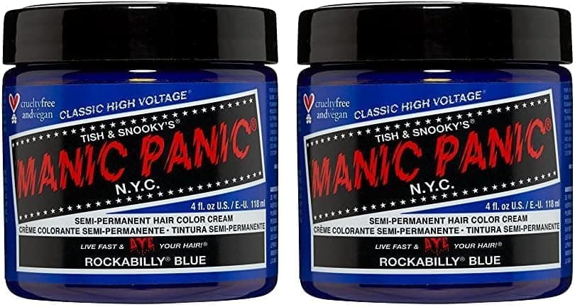 Manic Panic Rockabilly Blue Classic Creme, Vegan, Cruelty Free, Semi Permanent Hair Dye 118 ml (embalagem de 2)