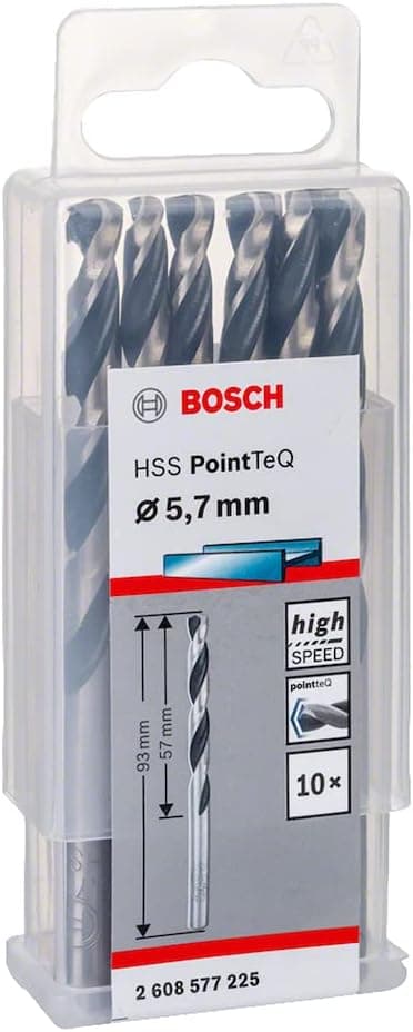 Bosch Professional 10 brocas helicoidais HSS PointTeQ, para metal, 5,7 x 57 x 93 mm, acessório de berbequim