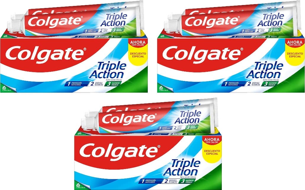 Colgate Tripla ação pasta de dentes, pack 2 unidades x 75 ml x 3