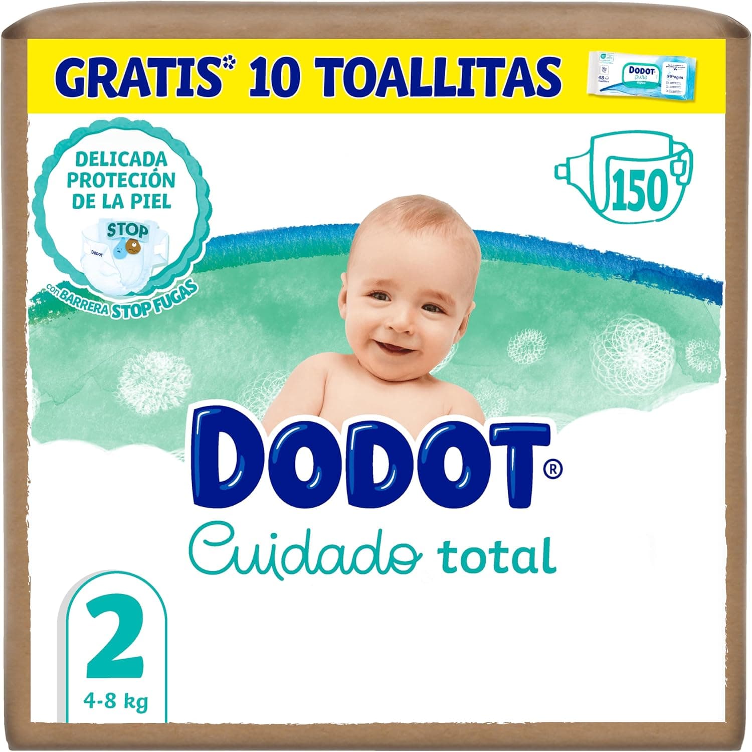 Dodot Cuidados totais fraldas tamanho 2, 150 fraldas, 4 kg - 8 kg, proteção delicada da pele