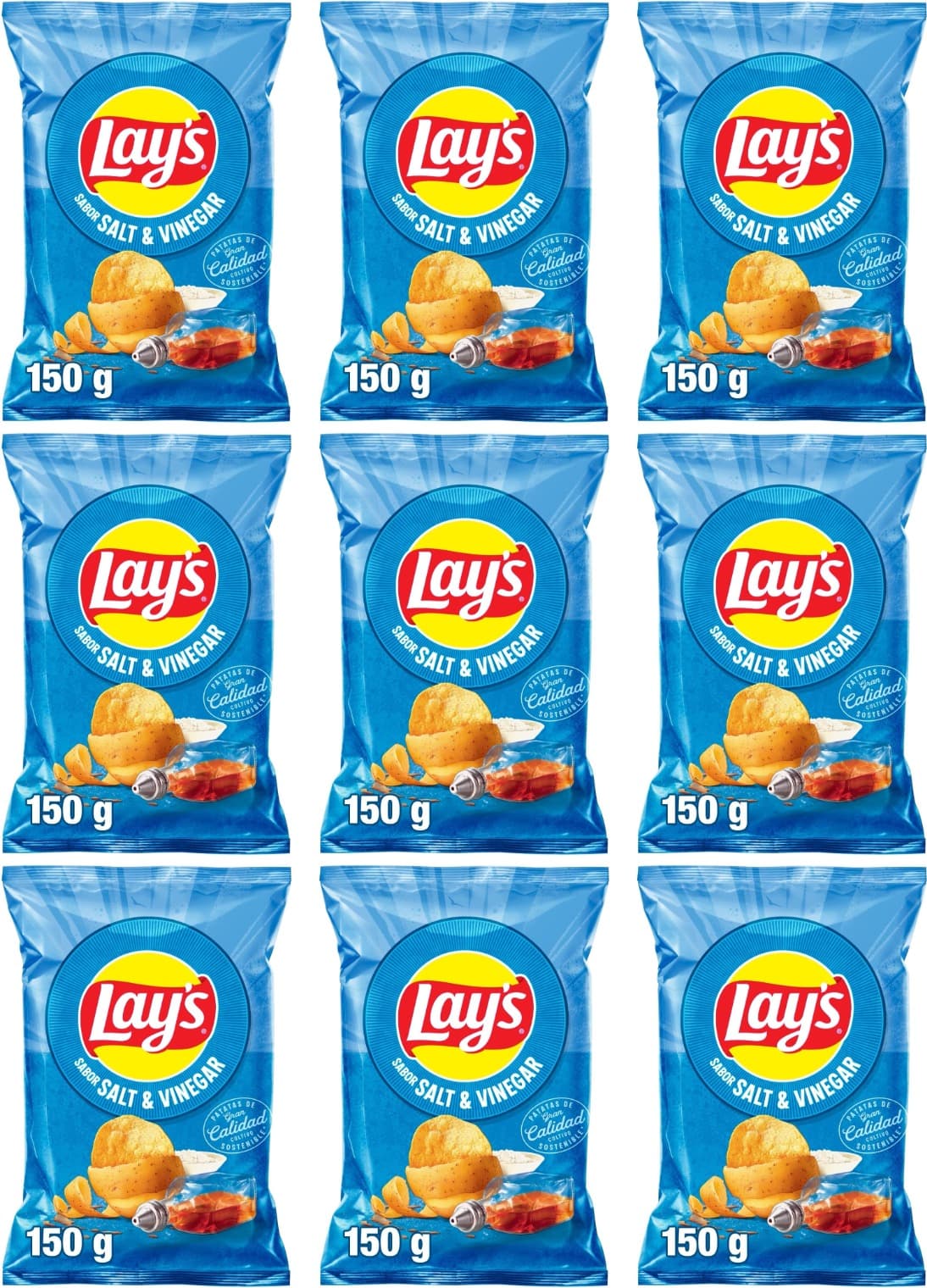 Lay's Vinagreta, batatas fritas de culturas sustentáveis com sabor sal e vinagre, 150 g x 9