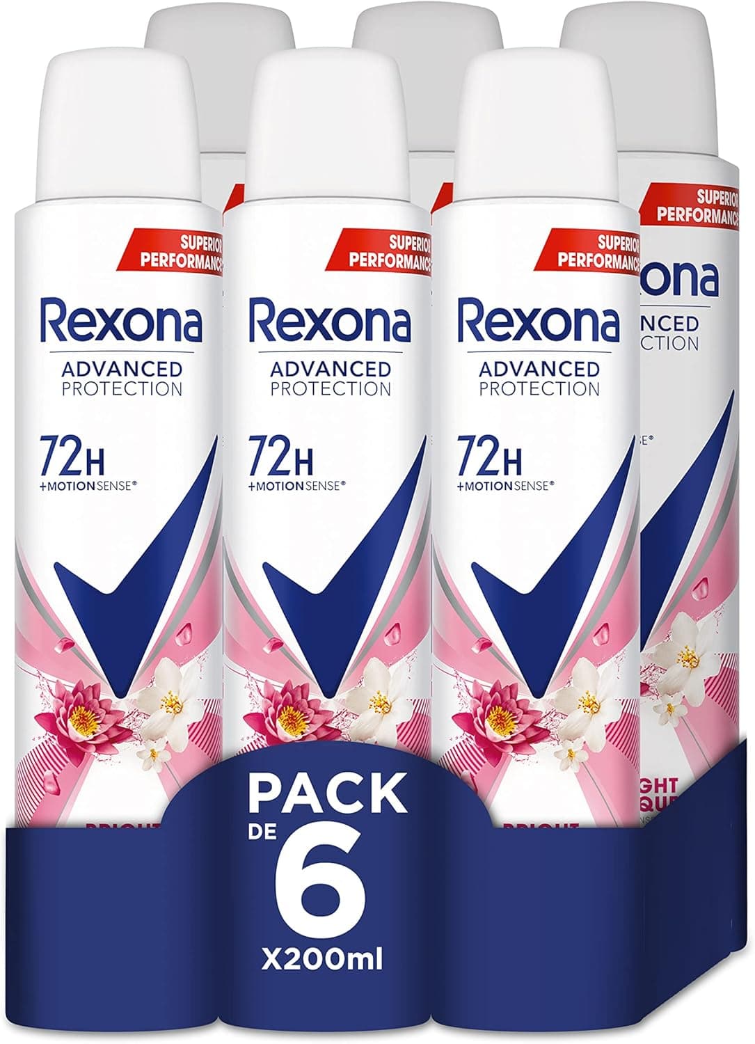 Rexona Desodorante aerossol Advance Protection Bright Bouquet 72 h para mulher 200 ml, conjunto de 6