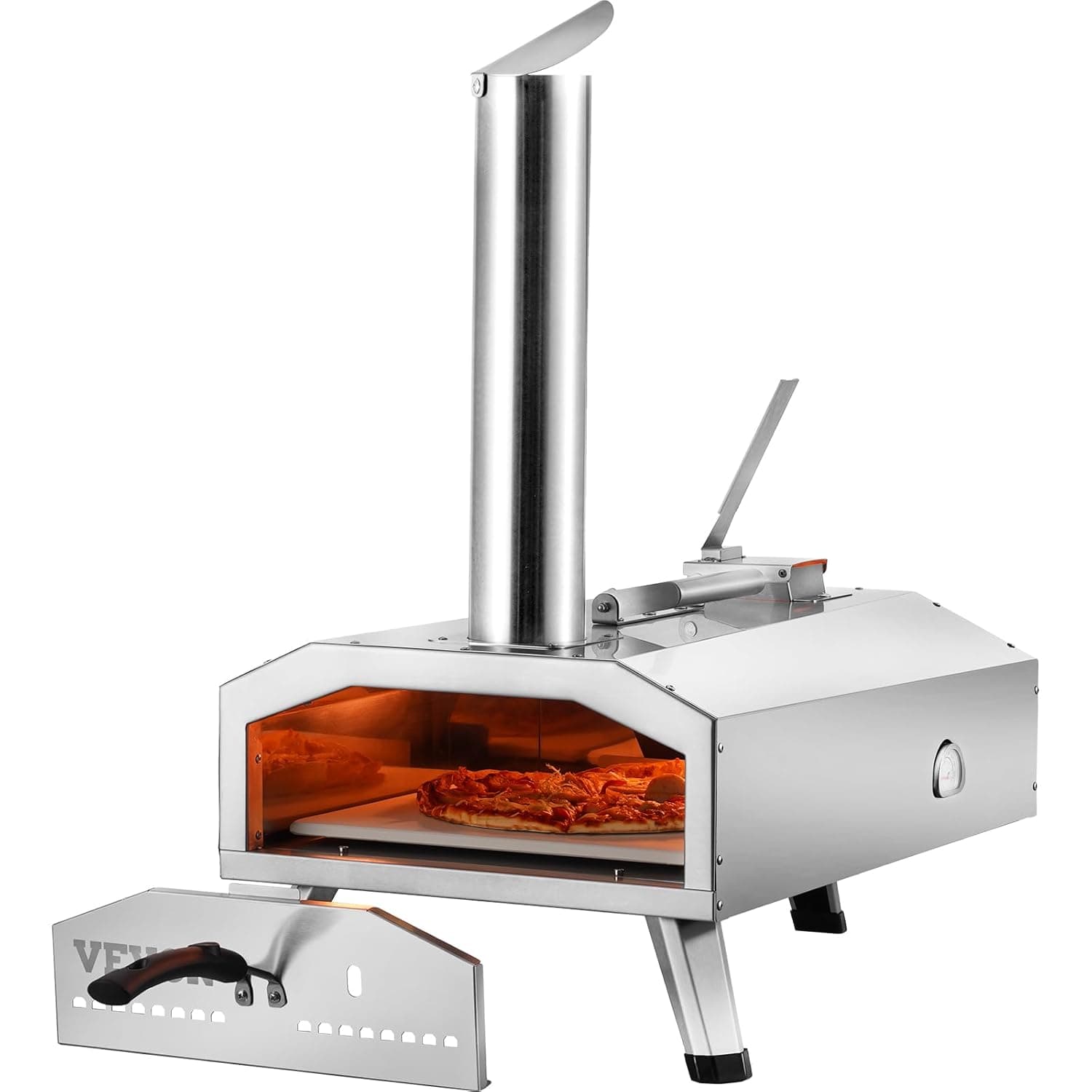 VEVOR Forno portátil para exteriores de combustível tripla, aço inoxidável, inclui pedra para piza, capa impermeável, pá, ideal para acampar e pátio, traseiro, prateado, 888 x 410 x 680 mm