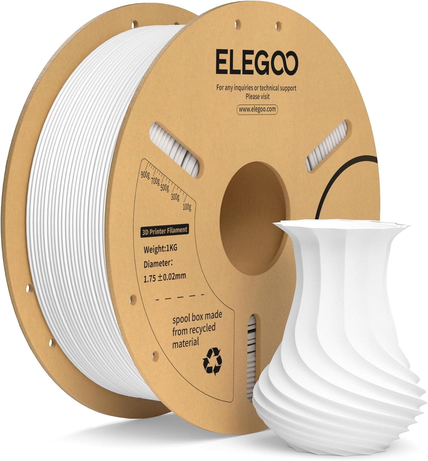 ELEGOO Filamento PLA+ 1,75 1 kg branco, filamento PLA Plus para impressora 3D, precisão dimensional, 0,02 mm, carretel de filamento 3D, para a maioria impressoras 3D