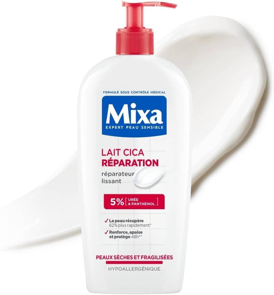 Mixa Loção corporal Urea Cica Repair para pele muito seca, 5% de ureia com pantenol, suave, reduz a rugosidade e calma, adequado para peles sensíveis 400 ml