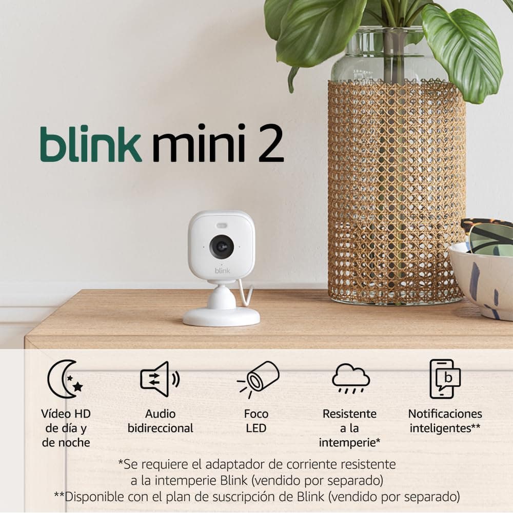 Blink Mini 2 Câmara de vigilância interior compacta, HD, com visão noturna a cores, foco integrado, áudio bidirecional, deteção de movimento, compatível com Alexa | 2 câmaras (branco)