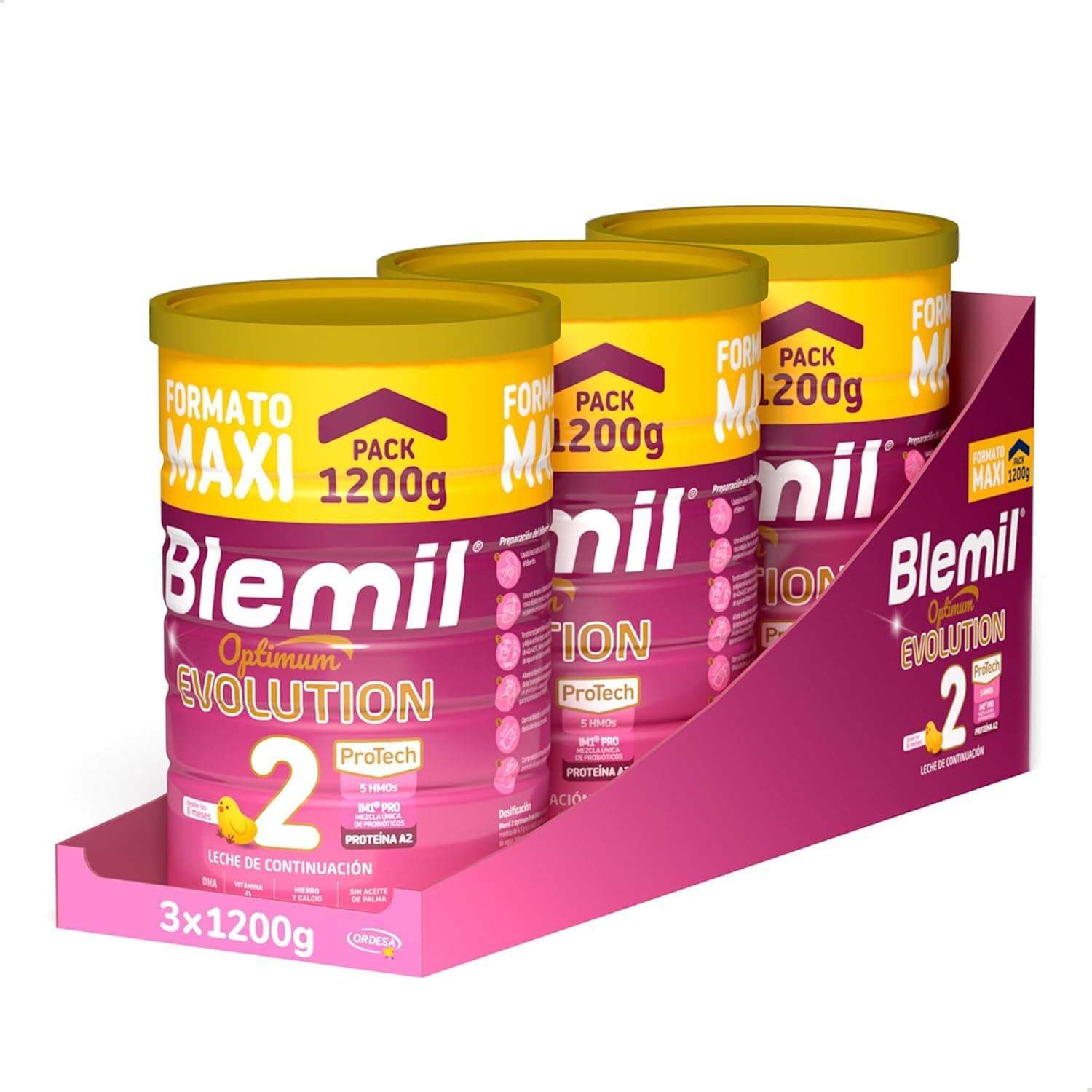 Blemil 2 Optimum Evolution 3 PACK | 3 frascos de 1200 g, leite de continuação em pó para bebé a partir dos 6 meses 